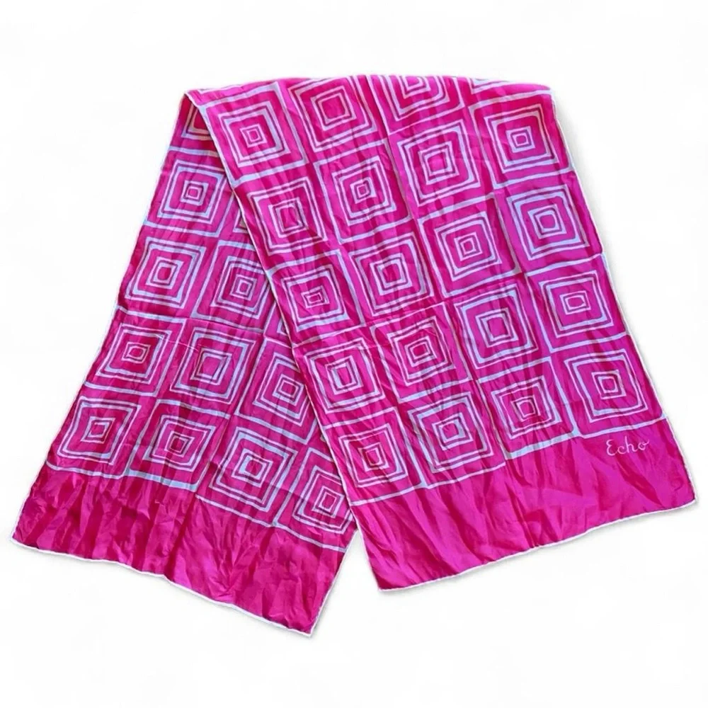 Vintage 60s Pink Geometric Scarf
